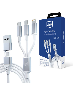 3mk - Hyper Cable - 1.5 M USB-A/C 3in1 Charging cable (USB-C / Micro -USB / Lightning) White